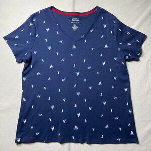 Croft & Barrow Womens Navy Blue V-Neck Sailboat Print The Classic Tee Size XL